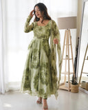 Wedani Women Floral Print Anarkali Kurta With Pant And Duptta (X-Large Green),Green,XL,Georgette,Anarkali,Dupatta