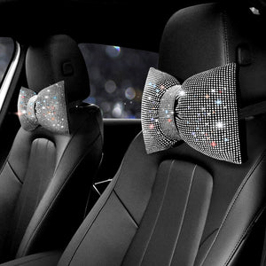 surpassme Rhinestone Car Headrest Neck Pillow for Driving with Bling Bling Crystal Bows Pillow Car Accessories for Women