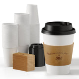 LITOPAK 100 Pack 12 oz Coffee Cups with Lids, To Go Coffee Cups with Lids and Kraft Sleeves, White Coffee Cup for Hot Drinks