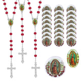 Yuunheg 24PCS Red Rosary Necklace, Rosary Beads Bulk for Baptism Favors with 24 Clear Gifts Box,Rosarios Catolicos with Crucifix