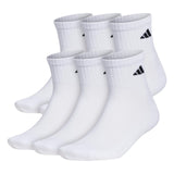 Adidas MenS Athletic Cushioned Quarter Ankle Socks (6 Pairs) Durable & Comfortable, White/Black, Medium