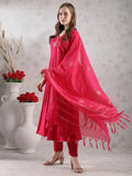 Anni Designer Women'S Rayon Blend Anarkali Printed Kurta With Pant & Dupatta (Berlin Pink-Vks05_Xl_Pink_X-Large),Pink,XL,Rayon Blend,Anarkali,