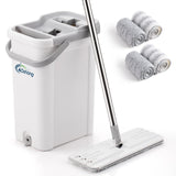 oshang Mop and Bucket Set for Home Floor Cleaning, Hands Free Flat Mop, StainlessSteel Handle, 4 Washable & Reusable Microfiber