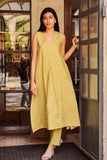 Anni Designer Women'S Rayon Viscose Printed A-Line Kurta With Pant (Tishya Yellow_S_Yellow_Small),Yellow,S,,,