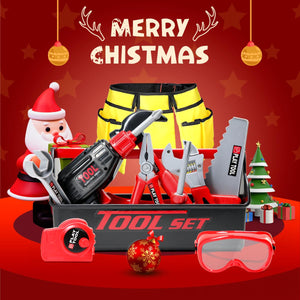 LOYO Kids Tool Set - Pretend Play Construction Toy with Tool Box Kids Tool Belt Electronic Toy Drill Construction Accessories Gi