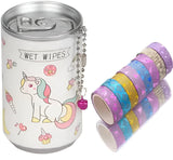 Eclet 2Pc Portable Hygiene Kit for Kids | Mini Wet Wipes Canister with Bonus Glitter Tape | TravelFriendly Hygiene & Fun Statio