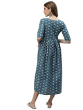 Stylum Women'S Self Design Cotton Blend Flared Kurta (Poppyteal40_Teal Blue, L)