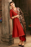 Anni Designer Women'S Rayon Blend Embroidered Anarkali Kurta With Pant & Dupatta (Sumona Maroon_L_Maroon_Large),Maroon,L,Rayon Blend,Anarkali,
