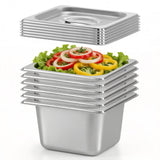 DynaLiving Hotel Pans with Lid 1/6 Size Pans 4 Inch Deep 6 Pack Food Pans