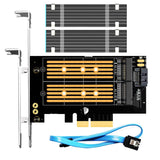 GLOTRENDS PA12-HS Dual M.2 SSD PCIe X4 Adapter with Heatsink for One M.2 NVMe SSD and One M.2 SATA SSD, Support PCIe 4.0 SSD and