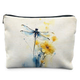 Likjad Floral Dragonfly Makeup Bag, Watercolor Dragonfly Cosmetic Bags for Women, Dragonflies Lover Gifts Makeup Pouch, Flower I