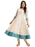 rangita Off White Chanderi Calf Length Printed Flared Kurti for Women | Kurta for Women_M