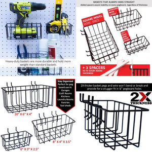 Heavy Duty Black Pegboard Hooks and Baskets for Hanging Tools, 73 Pieces 1/4'' Peg Board Accessories Peg Hooks and Bins, Peg Boa