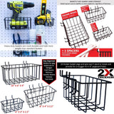 Heavy Duty Black Pegboard Hooks and Baskets for Hanging Tools, 73 Pieces 1/4'' Peg Board Accessories Peg Hooks and Bins, Peg Boa