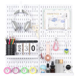 White Pegboard Wall Organizer Kit, Craft Room, 4 Panels Hooks & Shelves Peg board accessories for sewing, desk and home office, 