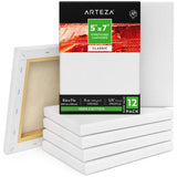 Arteza Stretched Canvas for Painting, Pack of 12, 5 x 7 Inches, Blank White Paint Canvas, Art Supplies for Acrylic, Oil and Goua