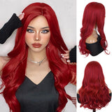 GNIMEGIL 23 Inch Gorgeous Long Curly Wig in Vivid Red Cosplay Poison Ivy Ariel Wig with Bangs Synthetic Body Wave Wigs for Women