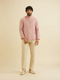 Manyavar Men'S Viscose Blend Textured Short Kurta (Pink,Xxxl) Light Pink 3Xl