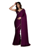 Bhojal Creation WomenS PartyReady Shimmer Silk Saree With Siroski Work & Unstitched Blouse (Purple)