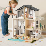 BIERUM Wooden Dollhouse, Large Modern Doll House with 49Pcs Furniture Accessories, Dolls & Pets, DIY Puzzle Pool Yard, Wood Doll
