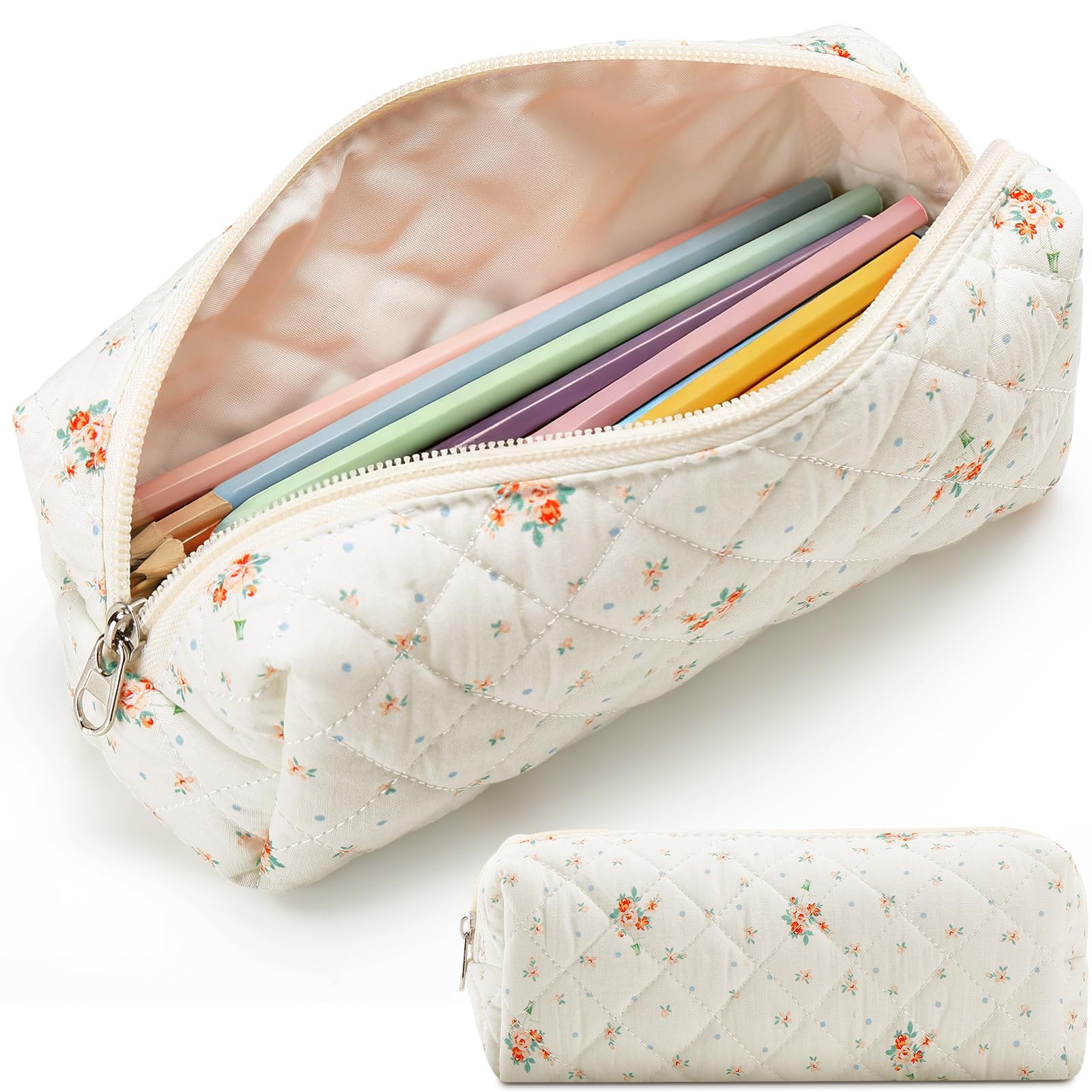 Paterr Aesthetic Floral Makeup Bag Travel Cosmetic Bag for Women Gift Christmas Portable Quilted Makeup Pouch Cotton Pencil Case