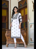 Anni Designer Women'S Cotton Blend Embroidered Straight Kurta (Stho-White-Cmd_M_White_Medium),White,M,Cotton Blend,Regular,Kurta