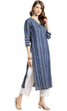 Rytras Women'S Cotton Printed Straight Kurti (Large) Blue Blue L Ryt311