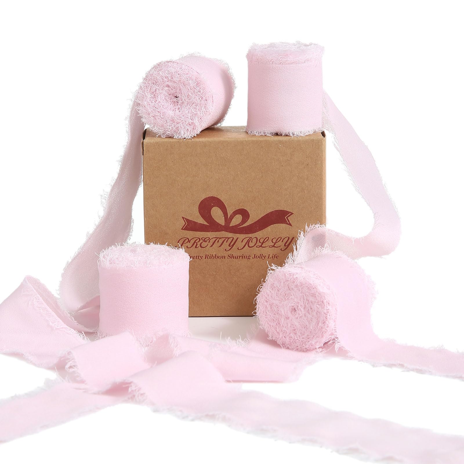 Pretty Jolly Pink Chiffon Ribbon for Gift Wrapping 4 Rolls 1 1/2 Inch x 5Yd Silk Ribbons Handmade Fringe Fabric Ribbon for Flowe