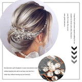 Catery Flower Bride Wedding Headband Crystal Pearl Hair Vine Braid Headpiece Bridal Hair Accessories for Women (Rose Gold)