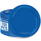 QZYL 9 Inches Paper Plates, 100 PCS Blue Disposable Plates, Sturdy Party Tableware Round Dinner Plates Dinnerware Set for Daily 