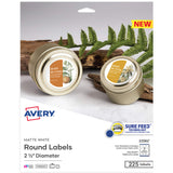 Avery Printable Blank Round Labels, 2.5 Diameter, Matte White, 225 Customizable Labels (22562)