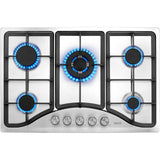 VEVOR Gas Cooktop 30 inch, Max 12250BTU 5 Burners Built-in Stainless Steel Gas Stove Top, LPG/NG Convertible Dual Fuel Natural G