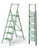 HillhutApex 5 Step Foldable Aluminum Step Ladder with Handgrip, Anti-Slip Pedal, 330 lbs Capacity, Lightweight & Portable for Ho