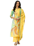 Libas Womens Printed Silk Blend Straight Kurta With Palazzos And Dupatta