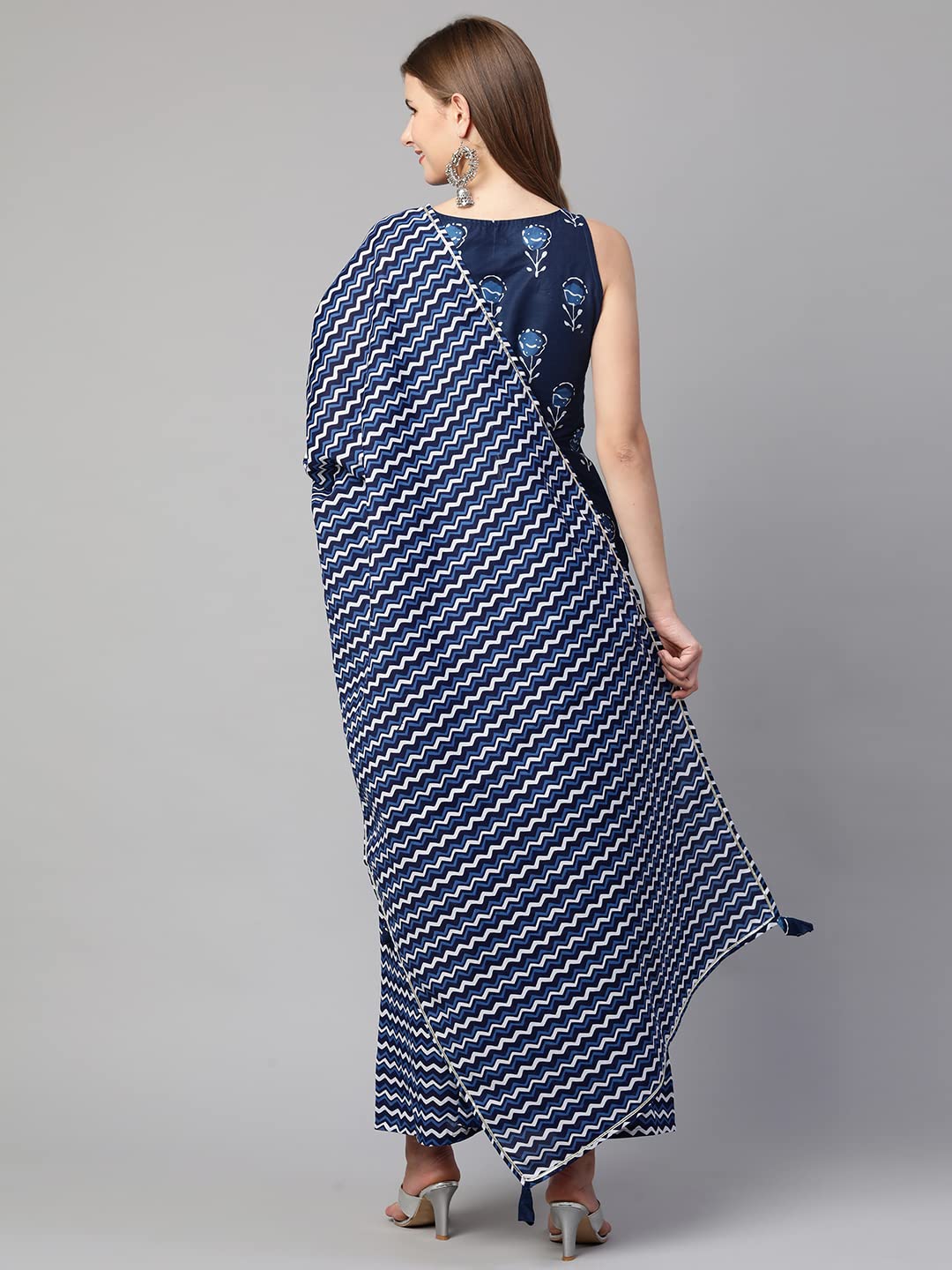 Anni Designer Women'S Cotton Straight Kurta With Palazzo & Dupatta (Kpzd-Cot-10060-Blue_M_Blue_Medium),Blue,M,Cotton,Straight,