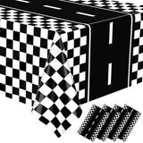 WNINK 4 Pack Race Car Table Cloth Black and White Gingham Tablecloths Disposable Plastic Buffalo Check Tablecloth Checkered Flag