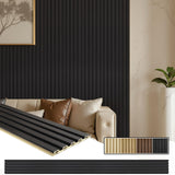 Tepanecov WPC Slat Wall Paneling, 8-Pack 3D Wall Panels for Interior Wall Decor, TV Background, Living Room, 94.5 x 6 in Matte B