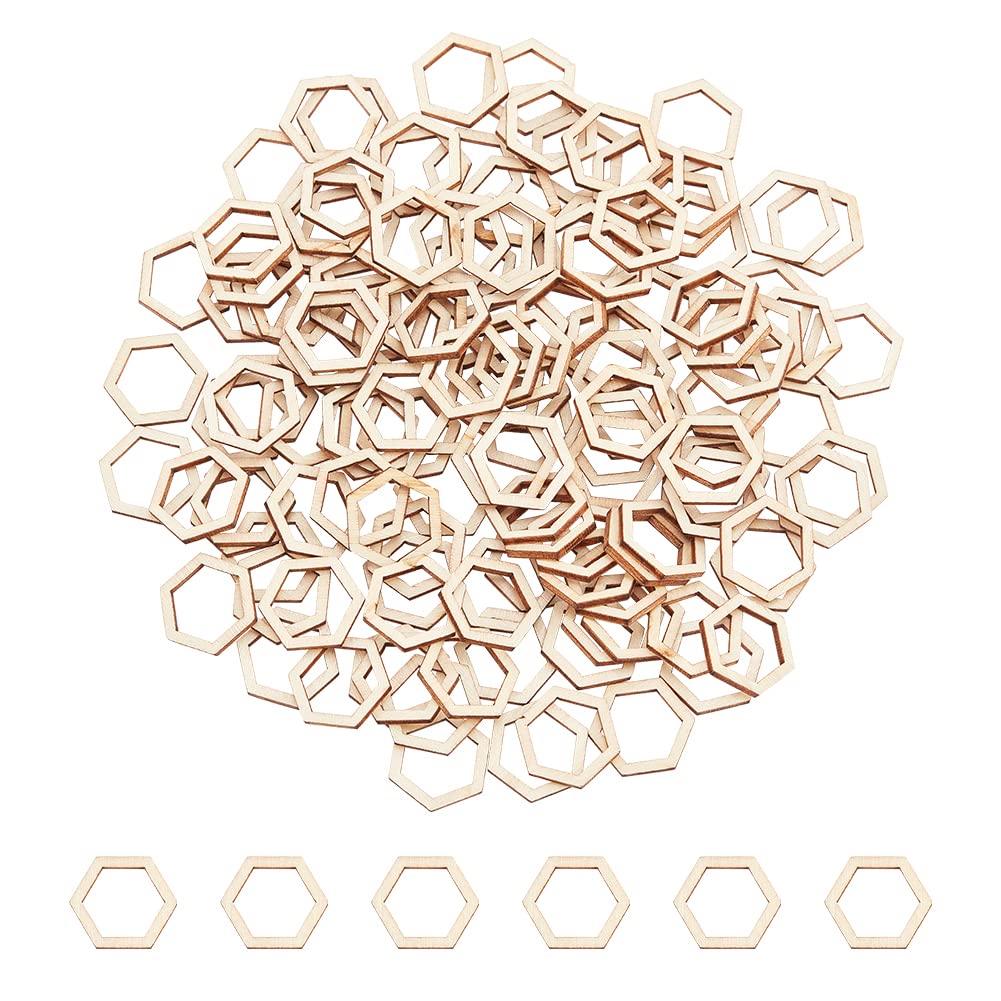 NBEADS 200 Pcs Hexagon Wood Linking Rings, 0.79 Unfinished Wood Hexagon Frames Unfinished Wood Pieces Rings Shape Linking Ring C