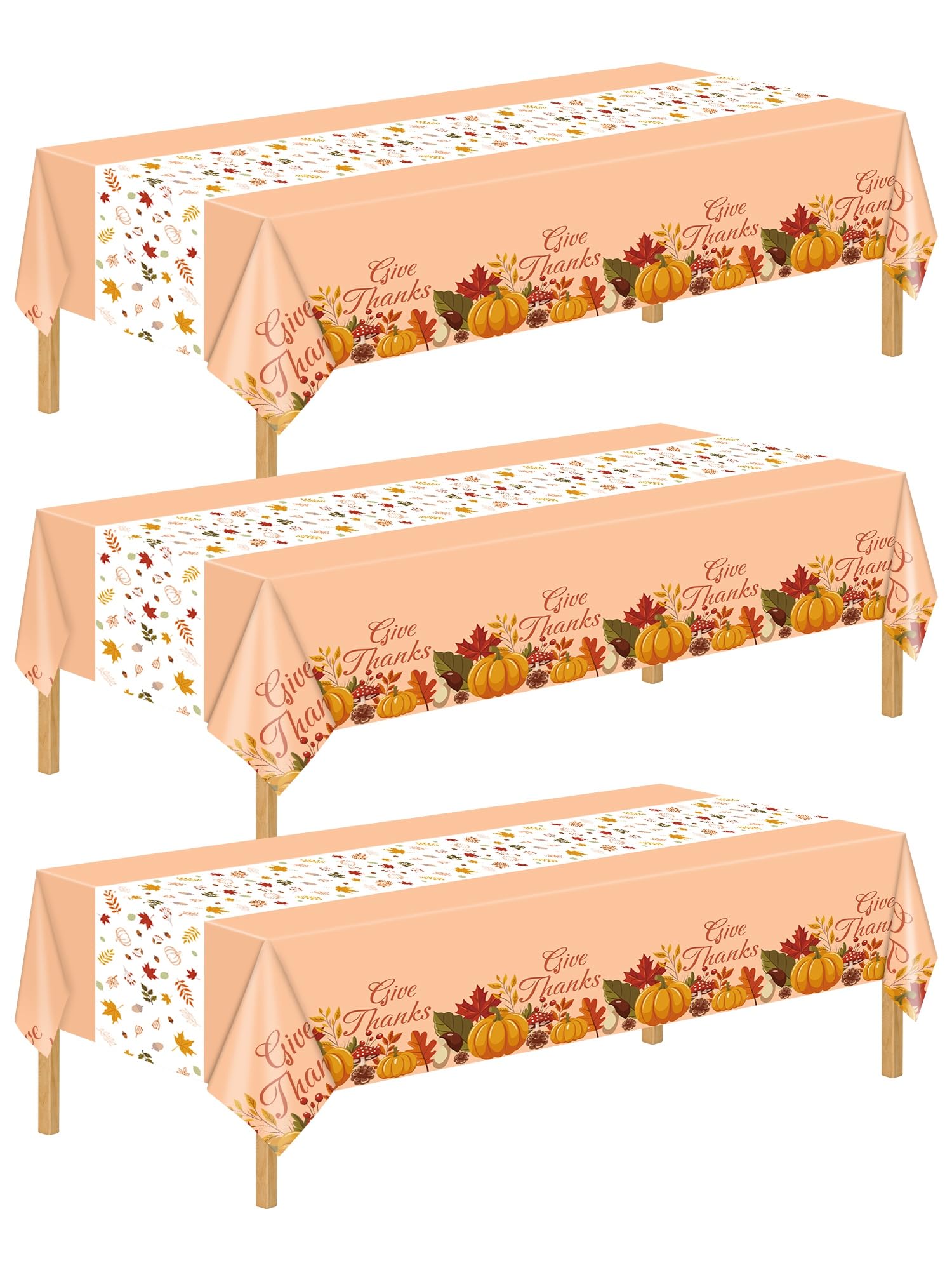 3 Pack Thanksgiving Plastic Tablecloths, 54 x 108 Inch Disposable Autumn Pumpkin Maple Leaf Table Cloth for Rectangle Tables Giv
