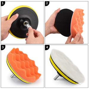 Kshineni Car Buffer Pads 6 Inch Buffing Polishing Pads, 11 Pcs Drill Buffing Kit, Auto Polisher Pads Car Foam Drill for Automoti