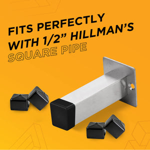 Prescott Plastics 1/2(12.7 mm) Outer Perimeter Flexible Plastic Hole Plugs, Square Black Metal Tubing End Caps, Strong Furniture