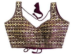 Vihu Fashion Womens Readymade Sweetheart Neck Sleeveless Mirror Saree Blouse.(Paper Foil Wine_38)