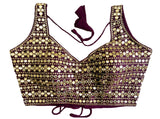 Vihu Fashion Womens Readymade Sweetheart Neck Sleeveless Mirror Saree Blouse.(Paper Foil Wine_38)