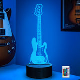 CoolGift Mart Bass Guitar Night Light, 3D LED Optical Illusion Lamp with Remote Control and Timer, Gifts for Bass Guitars Player