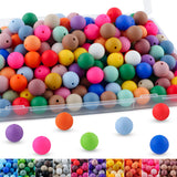 Lovyomi 150pcs 15mm Silicone Beads for Keychain Making Mix Color Round Beads for Pens and Bracelet Crafts(Multicolor)
