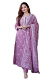 BHARVITA Ladies Cotton Embroidered Chikankari Work Straight Kurta Dupatta Pant Set, Peat, XL