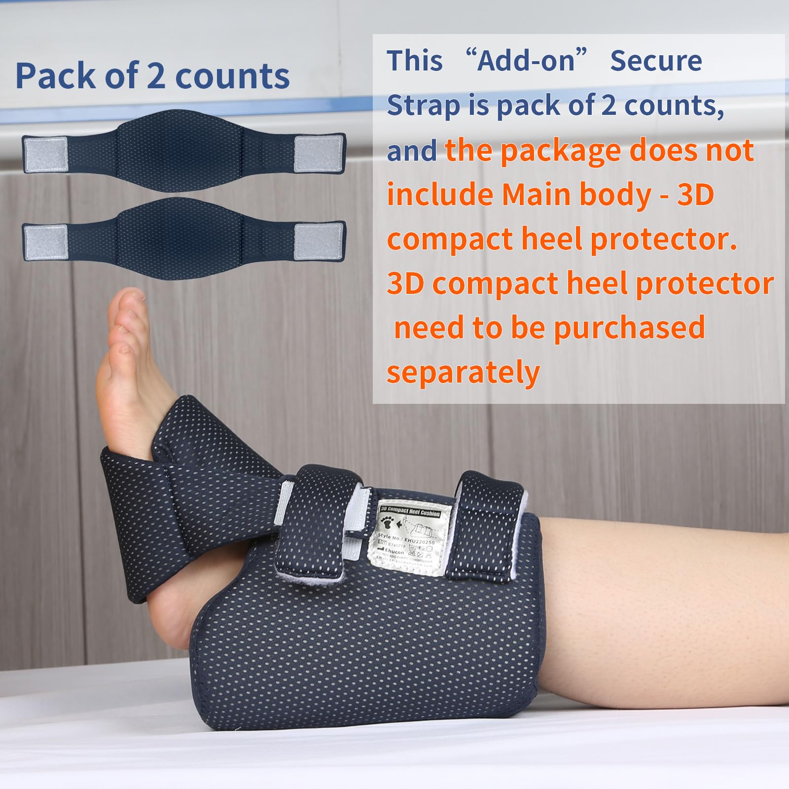 Ehucon Add-on Secure Strap Prevent 3D Heel Protector from Shifting or Falling Off,Relieve Pressure Ulcer Pain-Sold as 2 Count-Na