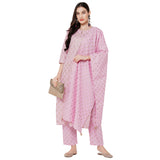 Anni Designer Women'S Cotton Foil Printed Kurta With Palazzo And Dupatta (Raju Pink Styl_L_Pink_Large),Pink,L