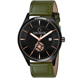 Carlington Analog Men'S Wrist Watch With Leather Strap - Ct 1020 Greenblack