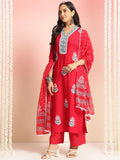 Anni Designer Women'S Rayon Viscose Printed Straight Kurta With Pant & Dupatta (Belagavi Red-Vks05_4Xl_Red_Xxxx-Large),Red,4XL,Rayon Blend,Classic,